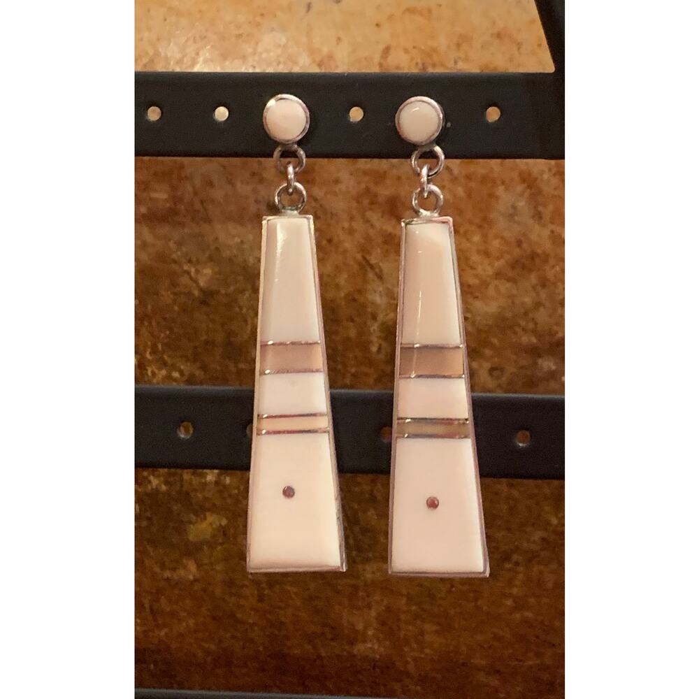 Navajo Artist Harold Smith Sterling Silver and Bone Inlayed Earrings